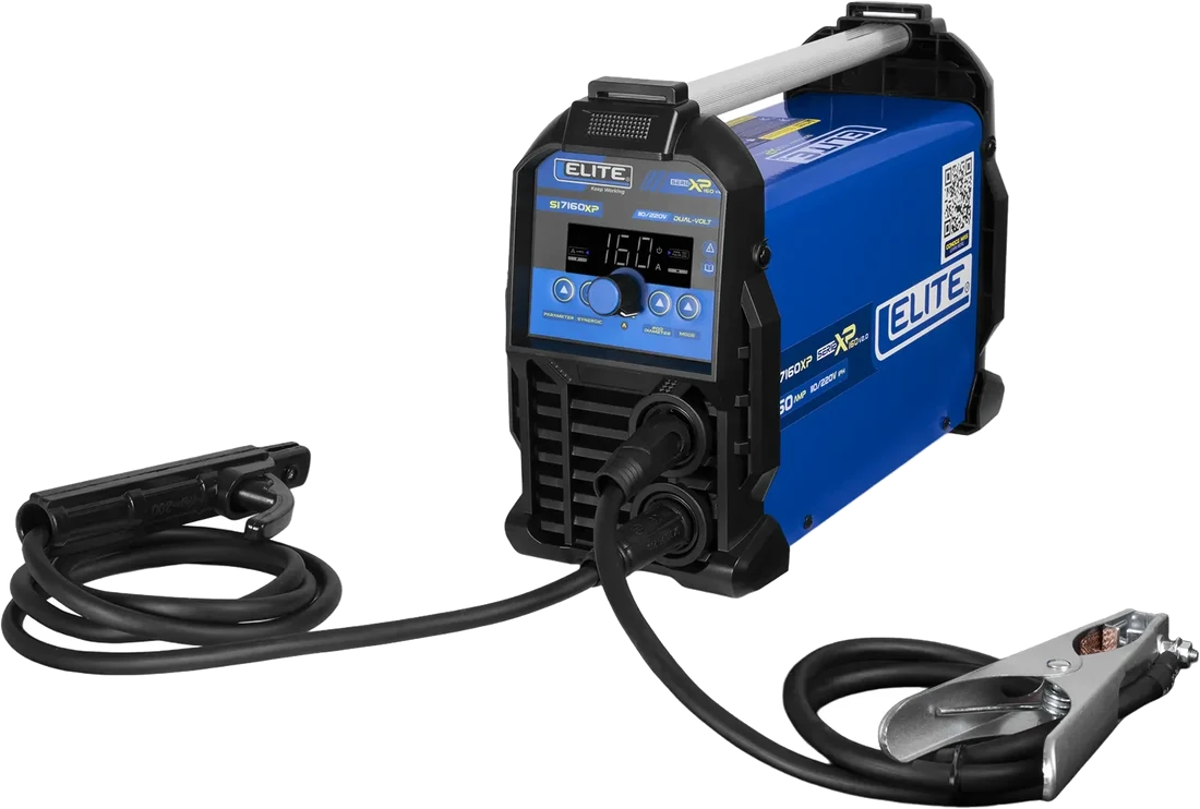 Soldadora inverter ELITE azul con cables y pinzas